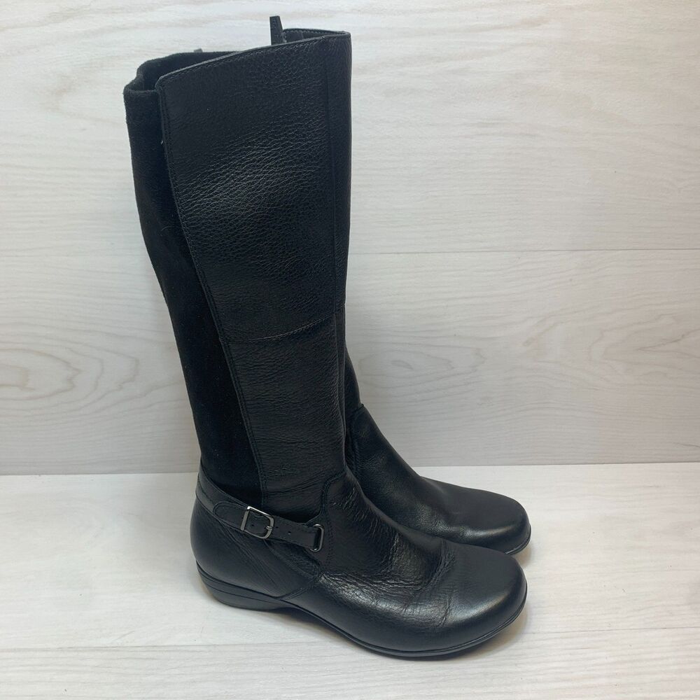 Dansko‎ Francesca Black Milled Leather Knee-High Riding Boots 6.5-7 | EU 37